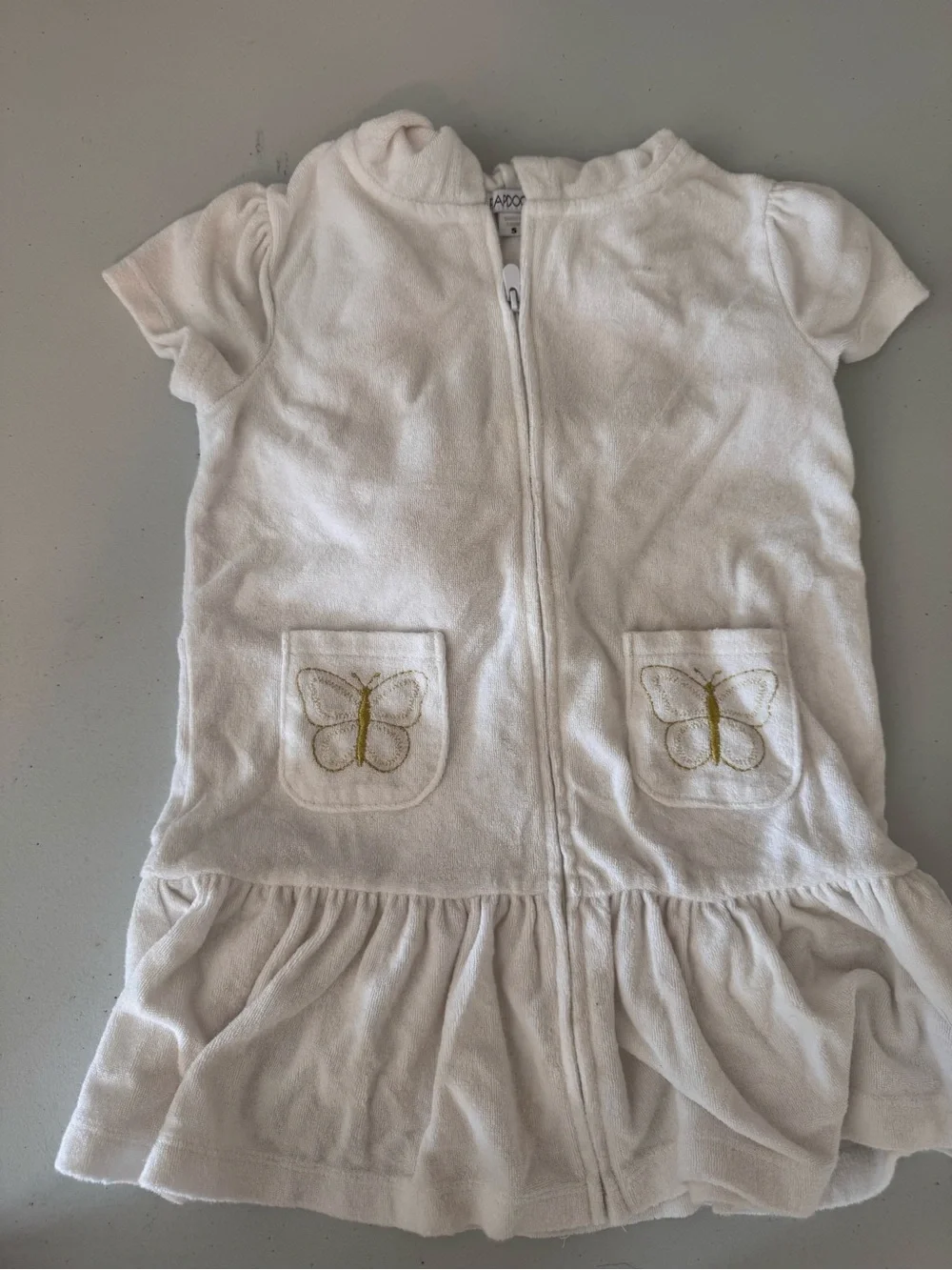 Flapsoodle White Girl Zip Dress,cover up with Butterfly Pockets, swim, resort